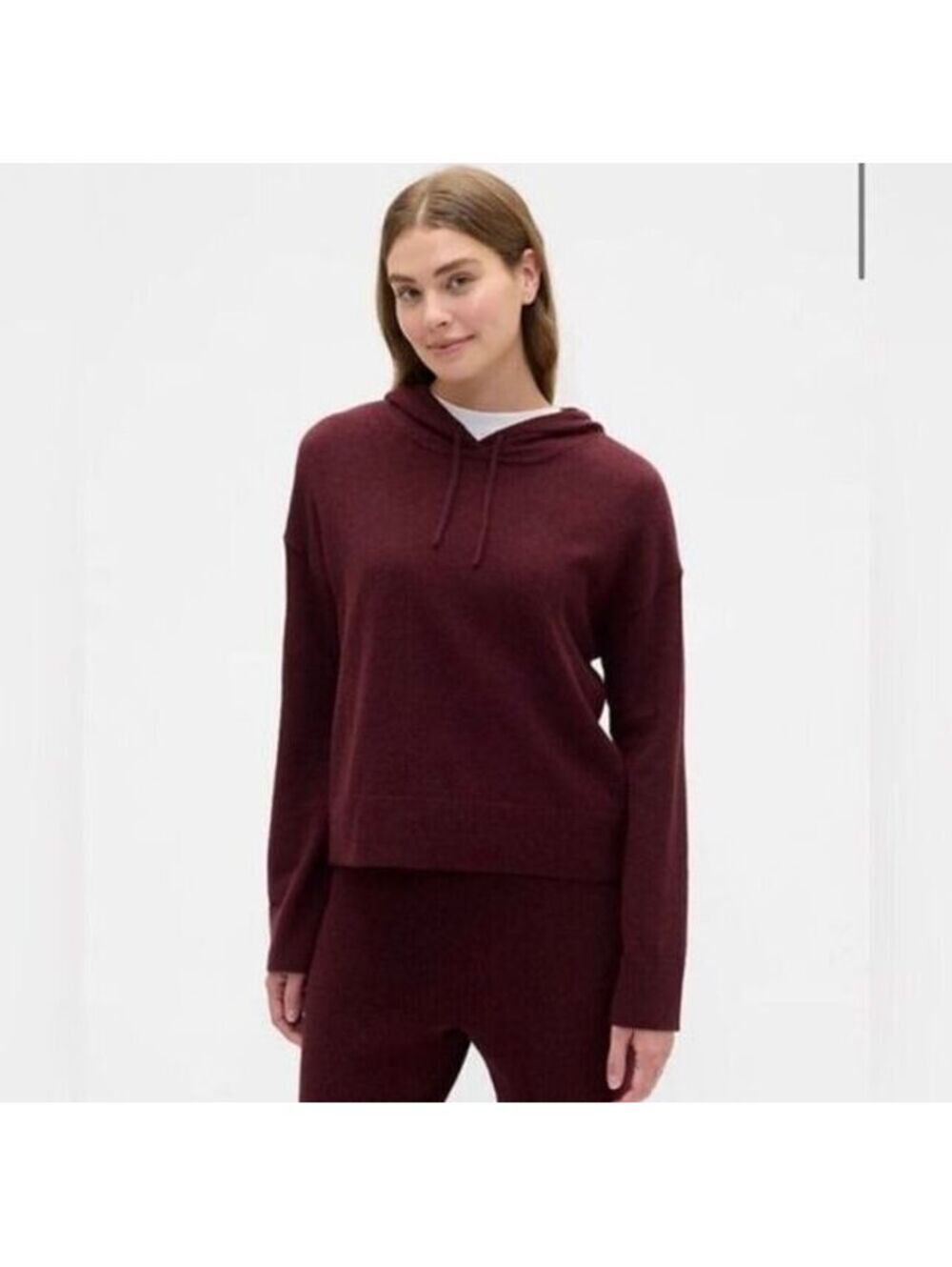 Gap Relaxed CashSoft Hoodie Flannel Deep Rouge Heather NWT